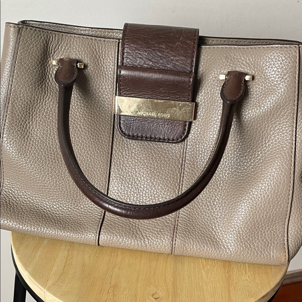 Michael Kors Taupe and Dark Brown Satchel
